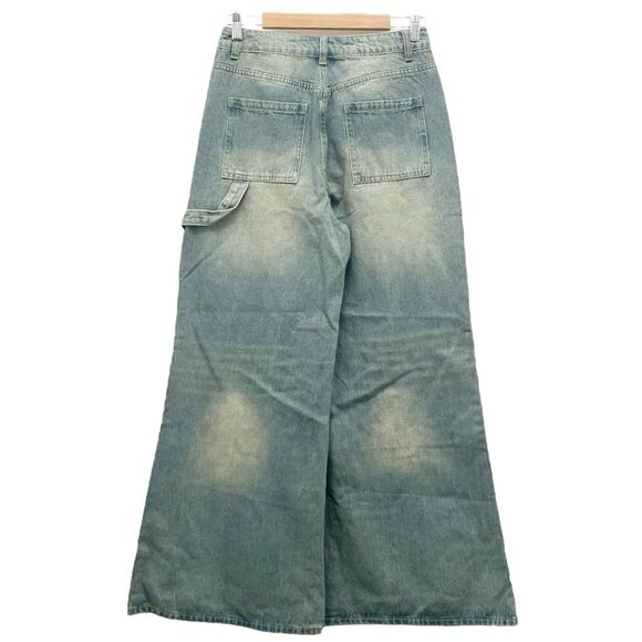 NWT Cider High Waist Wide Leg Carpenter Jeans Light Grunge Wash Size Medium NEW - Picture 3 of 16